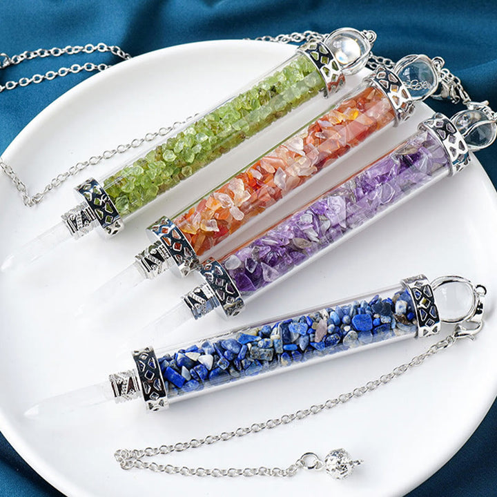 Olivenorma Natural Crystal Stone 7 Chakra Wishing Bottle Pendulo