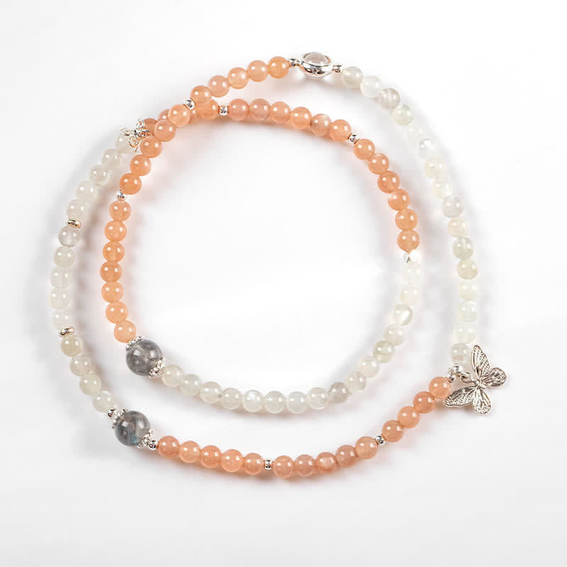 Collana con ciondolo a farfalla in pietra del sole con cristallo trasparente di labradorite Olivenorma - image 4