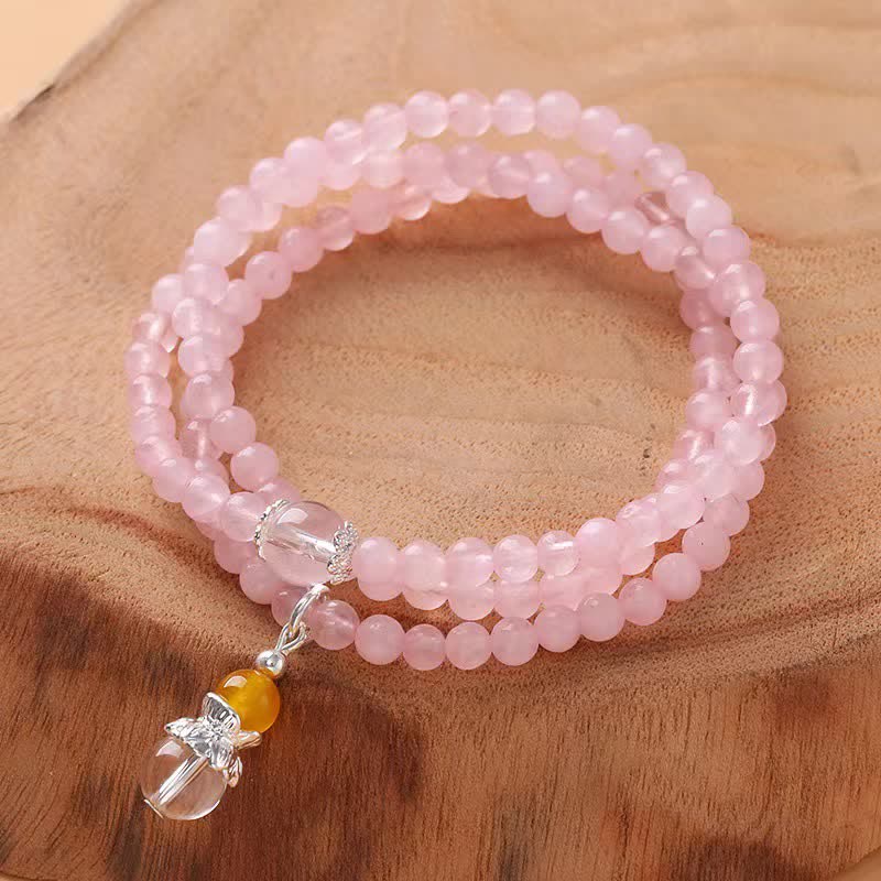 Collana di perline di quarzo rosa e citrino trasparente Olivenorma 