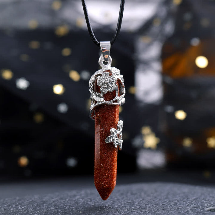 Collana con ciondolo a forma di fiore con colonna esagonale in pietra di cristallo Olivenorma 