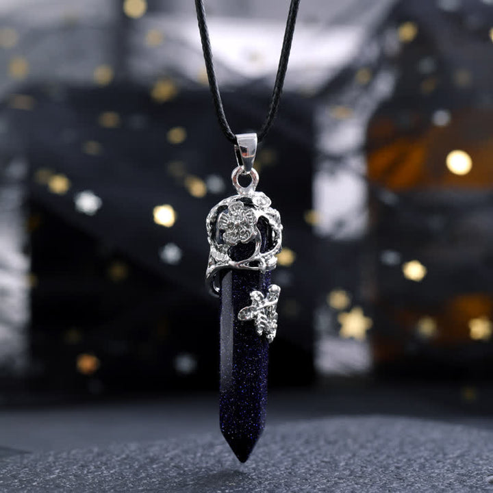 Collana con ciondolo a forma di fiore con colonna esagonale in pietra di cristallo Olivenorma 
