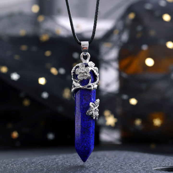 Collana con ciondolo a forma di fiore con colonna esagonale in pietra di cristallo Olivenorma 