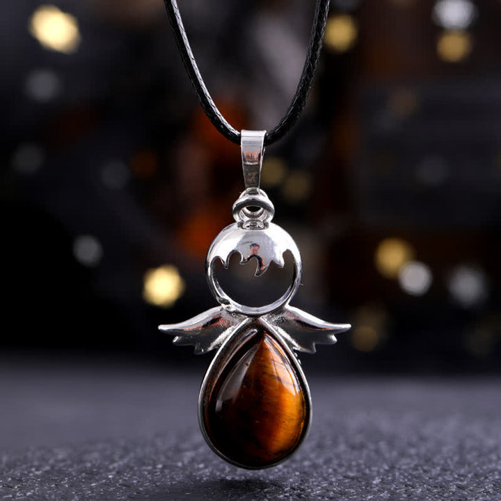 Collana con ciondolo a forma di goccia di cristallo con ali d'angelo Olivenorma