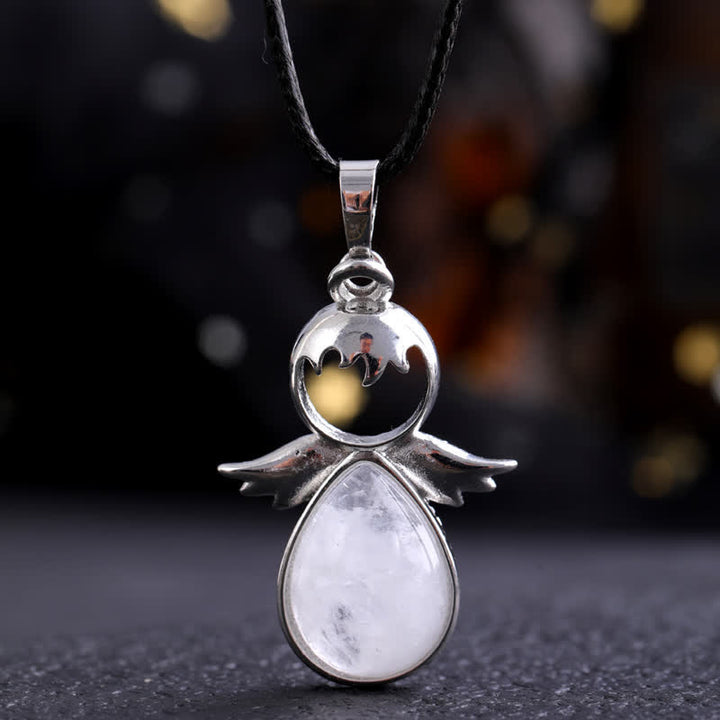 Collana con ciondolo a forma di goccia di cristallo con ali d'angelo Olivenorma