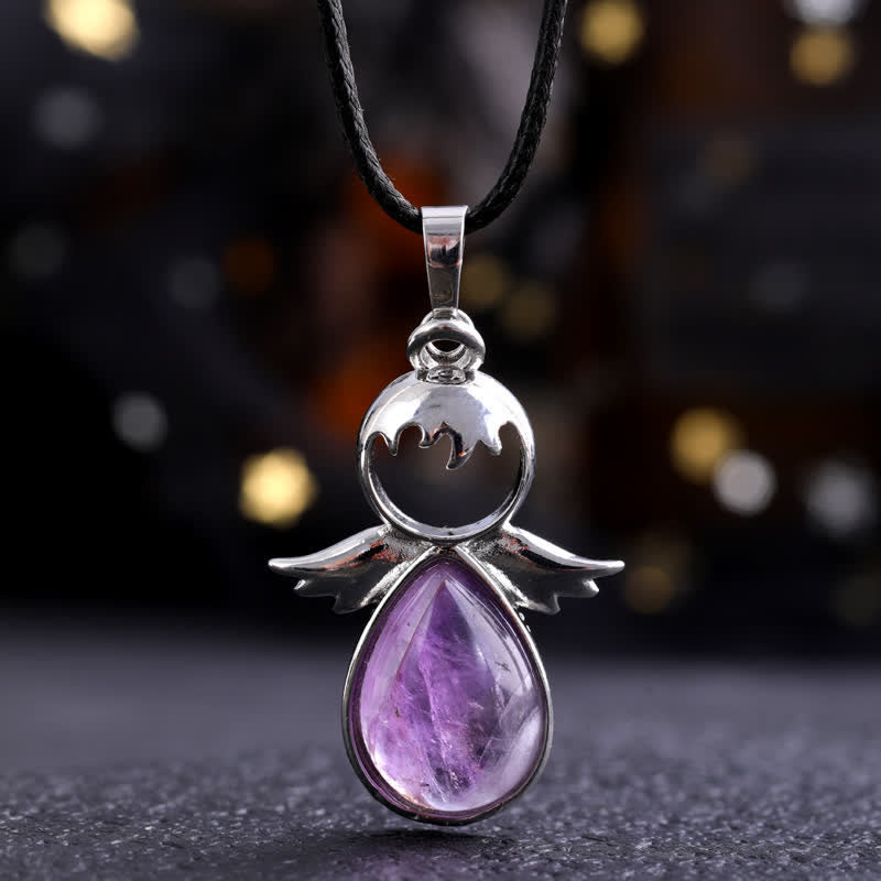 Collana con ciondolo a forma di goccia di cristallo con ali d'angelo Olivenorma