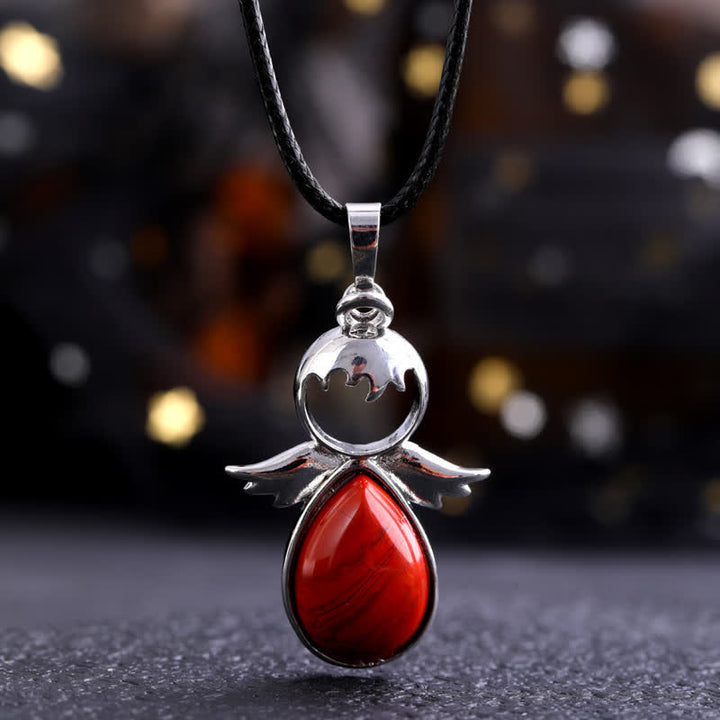 Collana con ciondolo a forma di goccia di cristallo con ali d'angelo Olivenorma