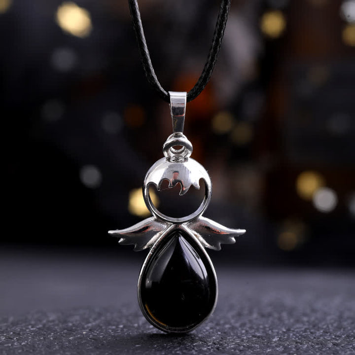 Collana con ciondolo a forma di goccia di cristallo con ali d'angelo Olivenorma