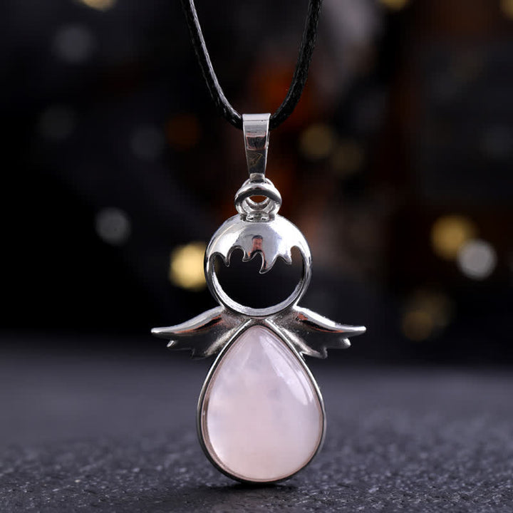 Collana con ciondolo a forma di goccia di cristallo con ali d'angelo Olivenorma