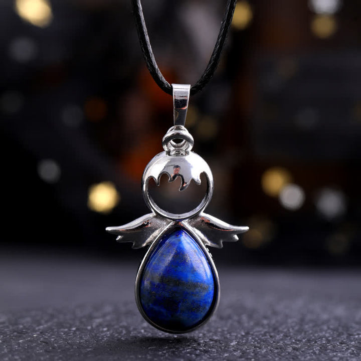 Collana con ciondolo a forma di goccia di cristallo con ali d'angelo Olivenorma