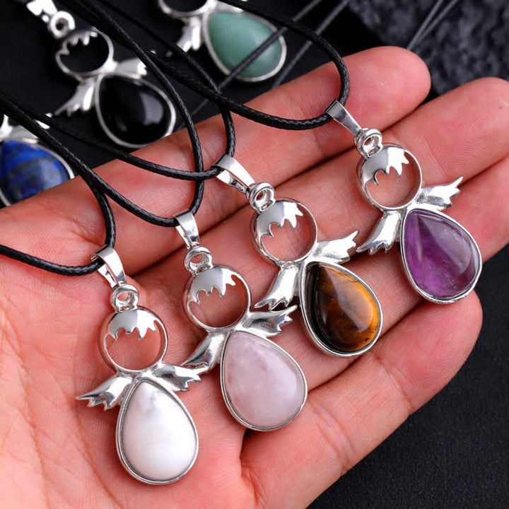 Collana con ciondolo a forma di goccia di cristallo con ali d'angelo Olivenorma