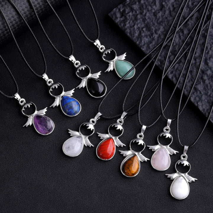 Collana con ciondolo a forma di goccia di cristallo con ali d'angelo Olivenorma