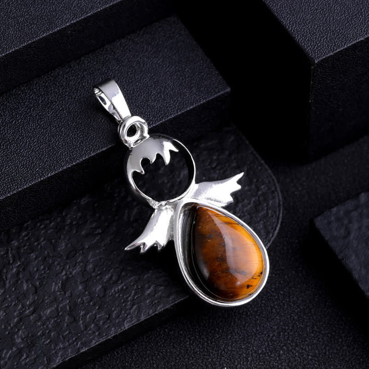 Collana con ciondolo a forma di goccia di cristallo con ali d'angelo Olivenorma