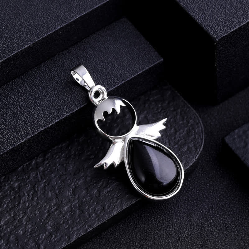 Collana con ciondolo a forma di goccia di cristallo con ali d'angelo Olivenorma