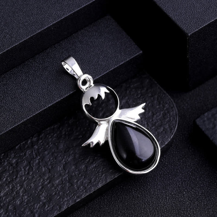 Collana con ciondolo a forma di goccia di cristallo con ali d'angelo Olivenorma