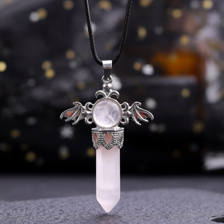 Collana con ciondolo a forma di ali di angelo e diavolo in pietra naturale Olivenorma 