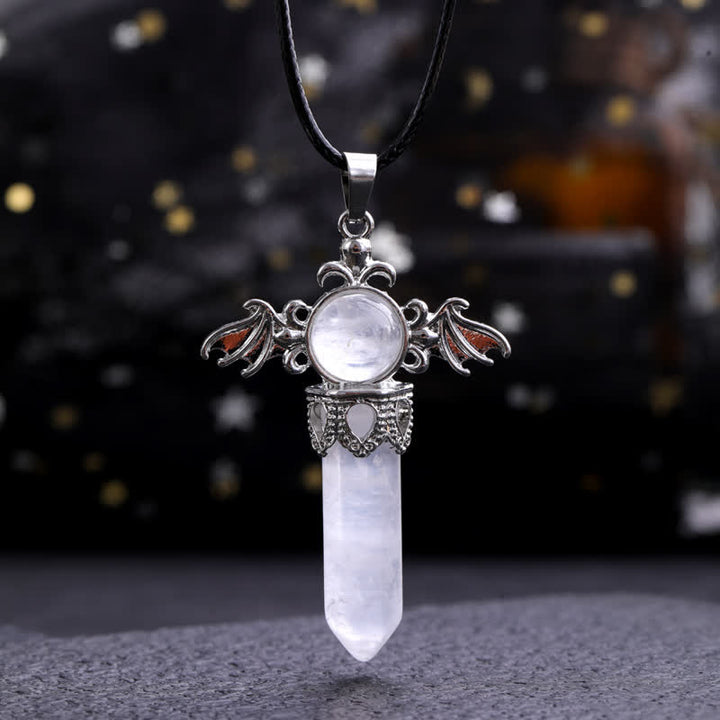 Collana con ciondolo a forma di ali di angelo e diavolo in pietra naturale Olivenorma 