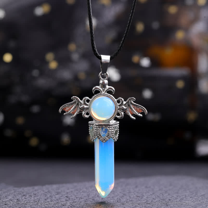 Collana con ciondolo a forma di ali di angelo e diavolo in pietra naturale Olivenorma 