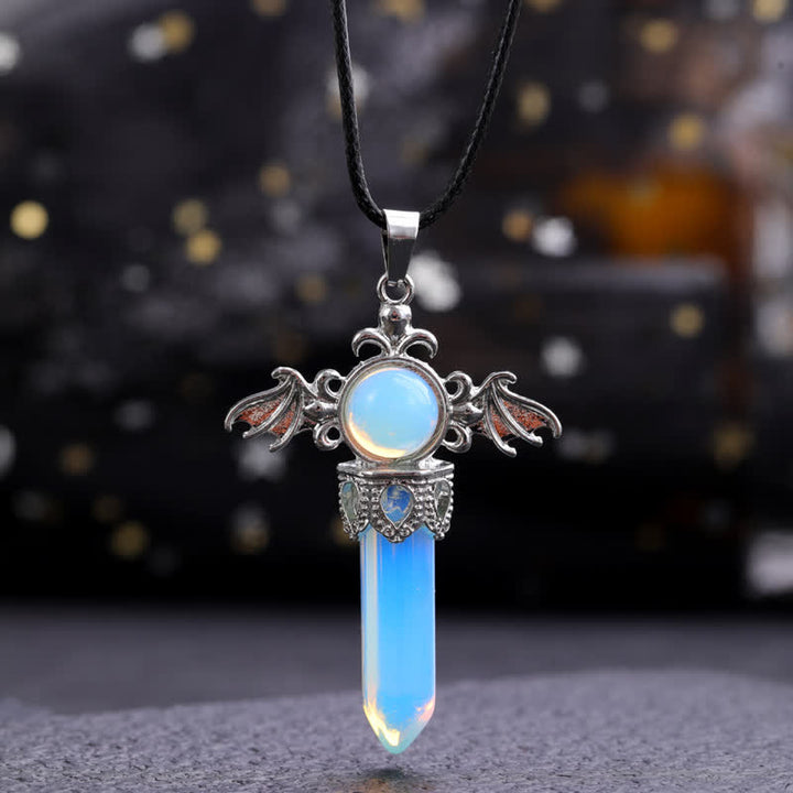 Collana con ciondolo a forma di ali di angelo e diavolo in pietra naturale Olivenorma 