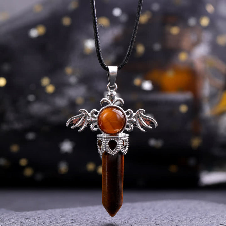 Collana con ciondolo a forma di ali di angelo e diavolo in pietra naturale Olivenorma 