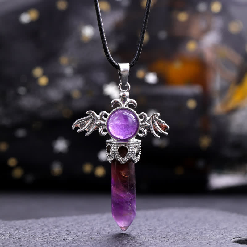 Collana con ciondolo a forma di ali di angelo e diavolo in pietra naturale Olivenorma 