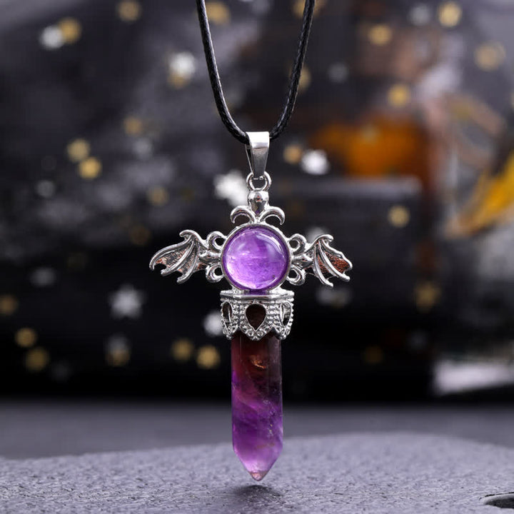 Collana con ciondolo a forma di ali di angelo e diavolo in pietra naturale Olivenorma 