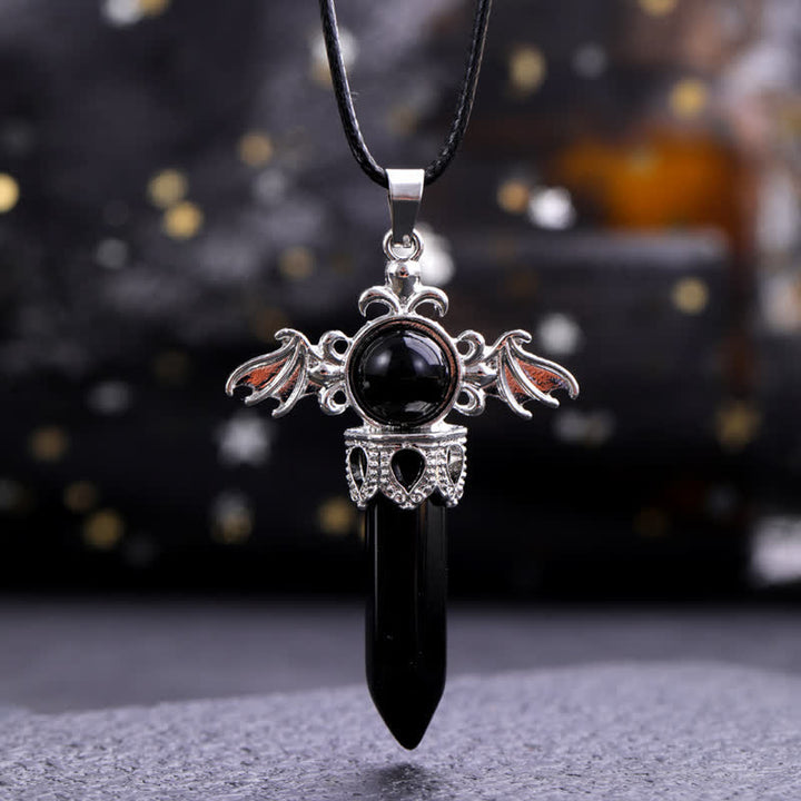 Collana con ciondolo a forma di ali di angelo e diavolo in pietra naturale Olivenorma 