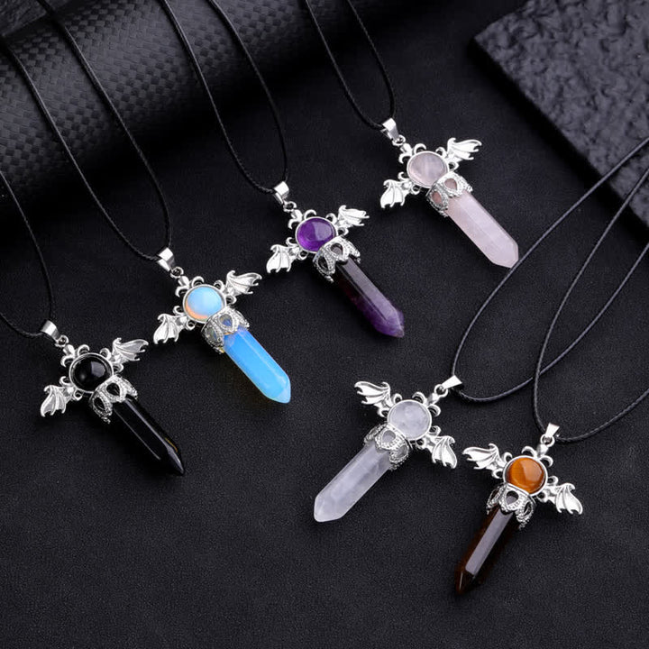 Collana con ciondolo a forma di ali di angelo e diavolo in pietra naturale Olivenorma 
