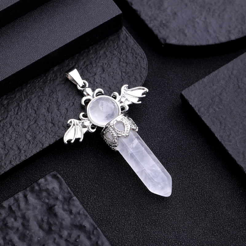 Collana con ciondolo a forma di ali di angelo e diavolo in pietra naturale Olivenorma 