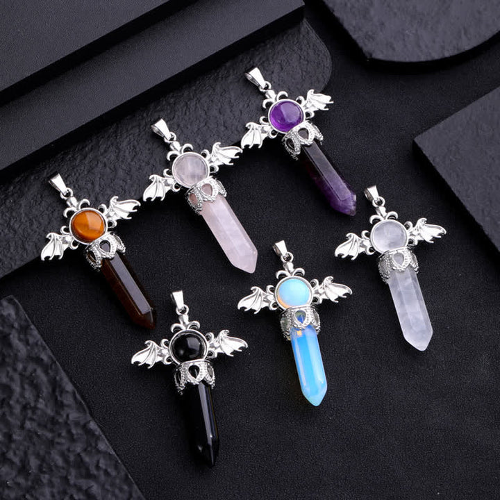 Collana con ciondolo a forma di ali di angelo e diavolo in pietra naturale Olivenorma 