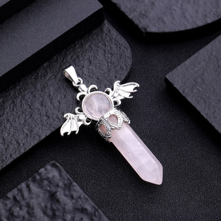 Collana con ciondolo a forma di ali di angelo e diavolo in pietra naturale Olivenorma 