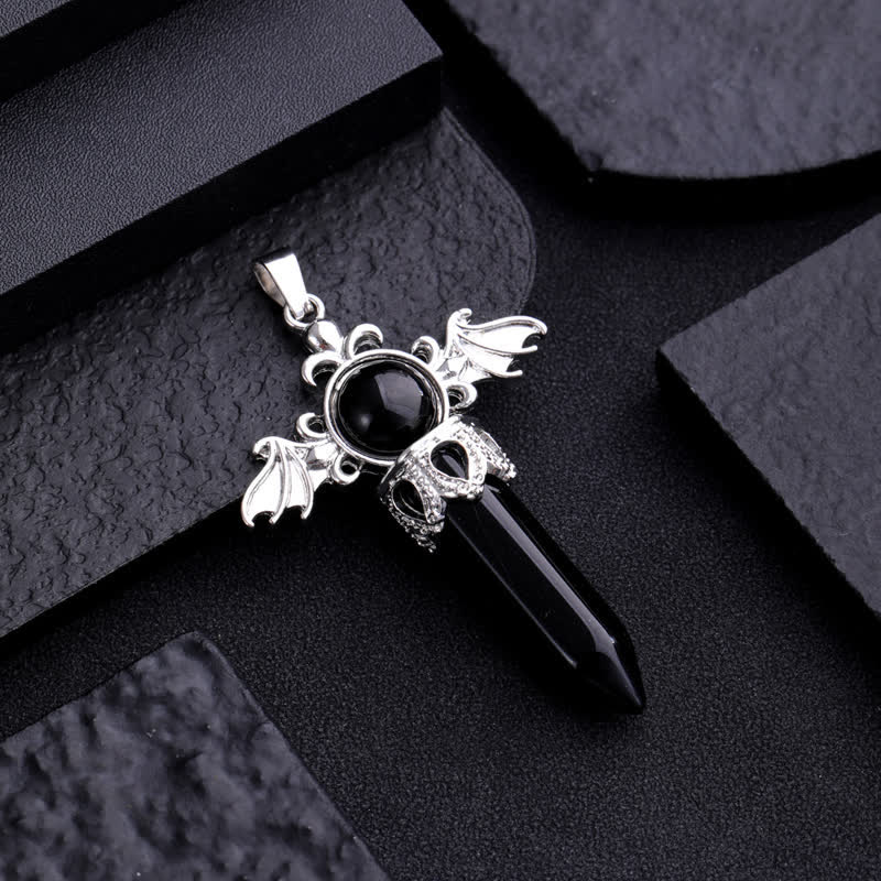 Collana con ciondolo a forma di ali di angelo e diavolo in pietra naturale Olivenorma 
