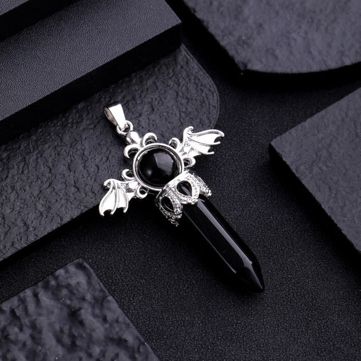 Collana con ciondolo a forma di ali di angelo e diavolo in pietra naturale Olivenorma 