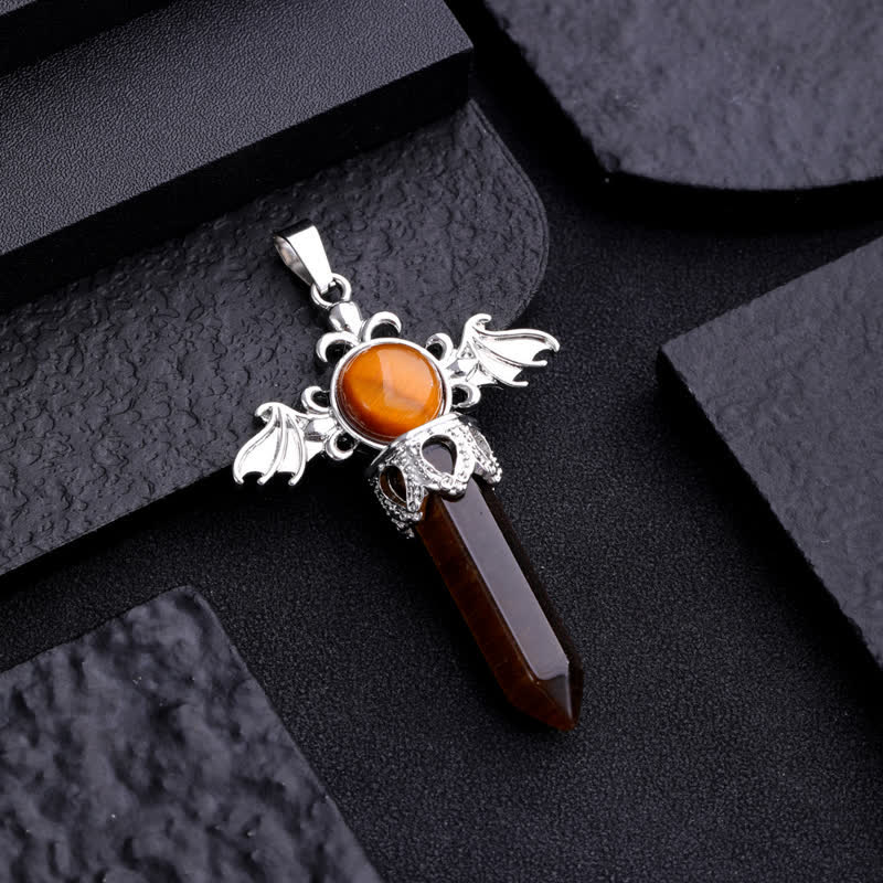 Collana con ciondolo a forma di ali di angelo e diavolo in pietra naturale Olivenorma 