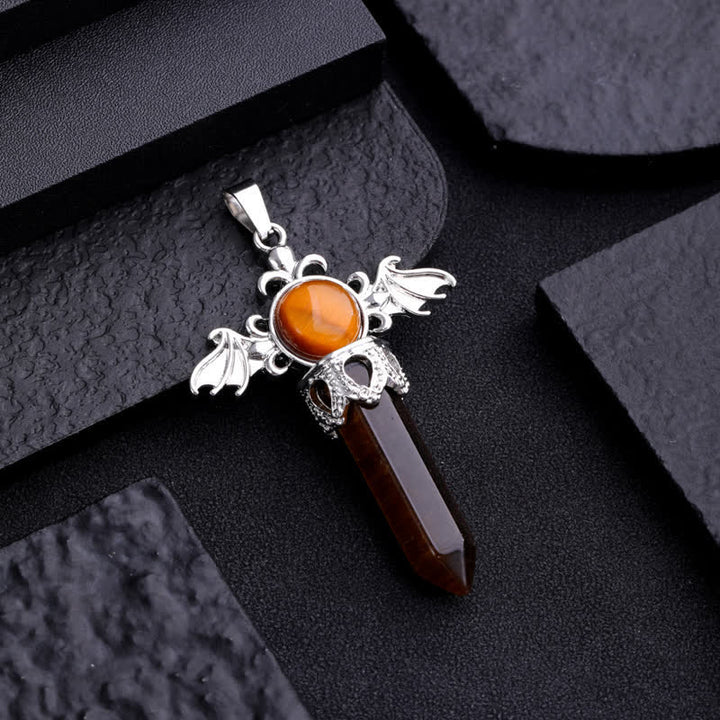 Collana con ciondolo a forma di ali di angelo e diavolo in pietra naturale Olivenorma 