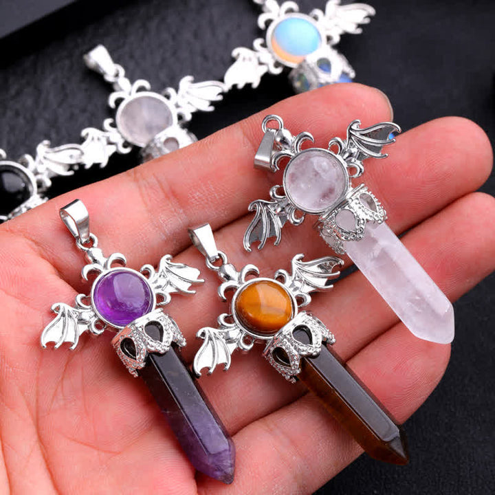 Collana con ciondolo a forma di ali di angelo e diavolo in pietra naturale Olivenorma 