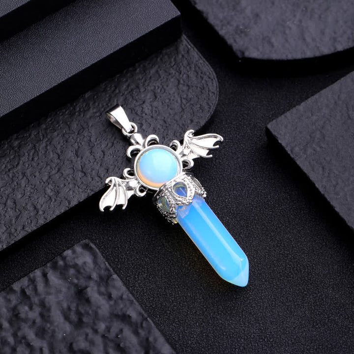 Collana con ciondolo a forma di ali di angelo e diavolo in pietra naturale Olivenorma 