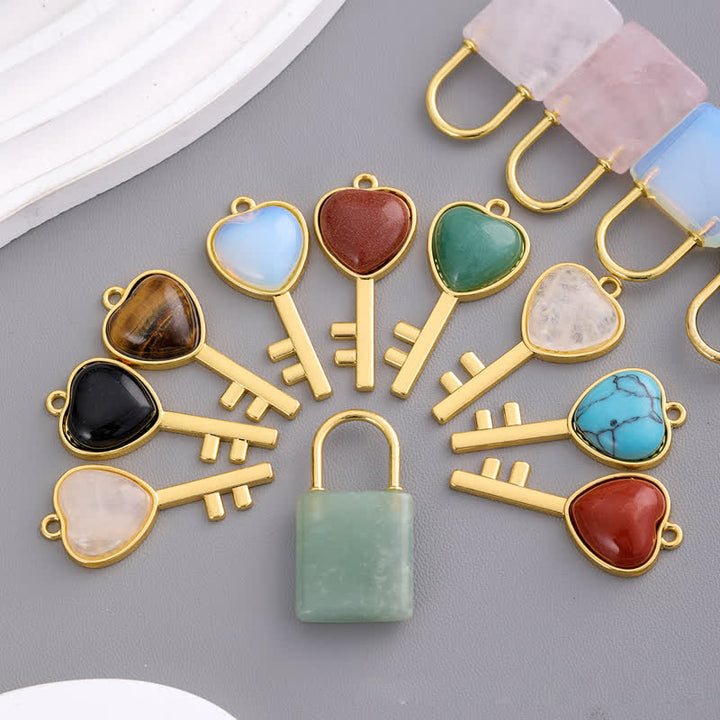 Collana con ciondolo a forma di chiave con lucchetto dell'amore in pietra naturale Olivenorma 