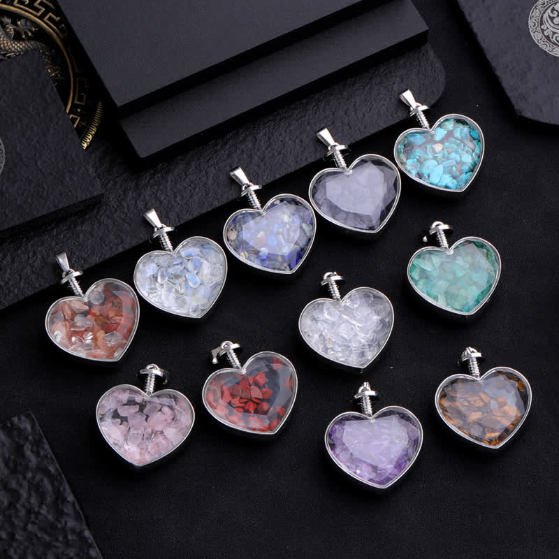 Collana con ciondolo a forma di cuore in ghiaia colorata naturale Olivenorma 
