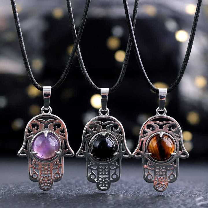 Collana con ciondolo simbolo Hamsa in pietra naturale Olivenorma
