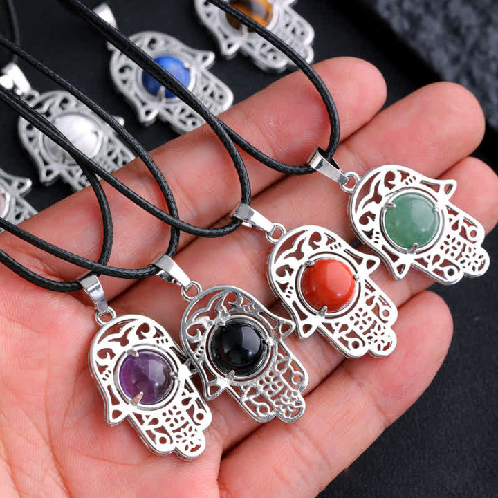 Collana con ciondolo simbolo Hamsa in pietra naturale Olivenorma
