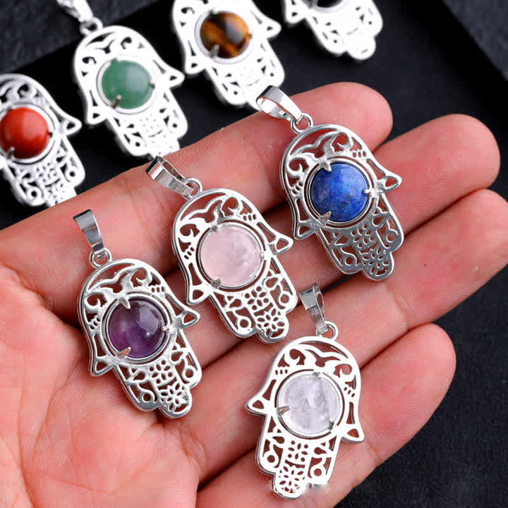 Collana con ciondolo simbolo Hamsa in pietra naturale Olivenorma