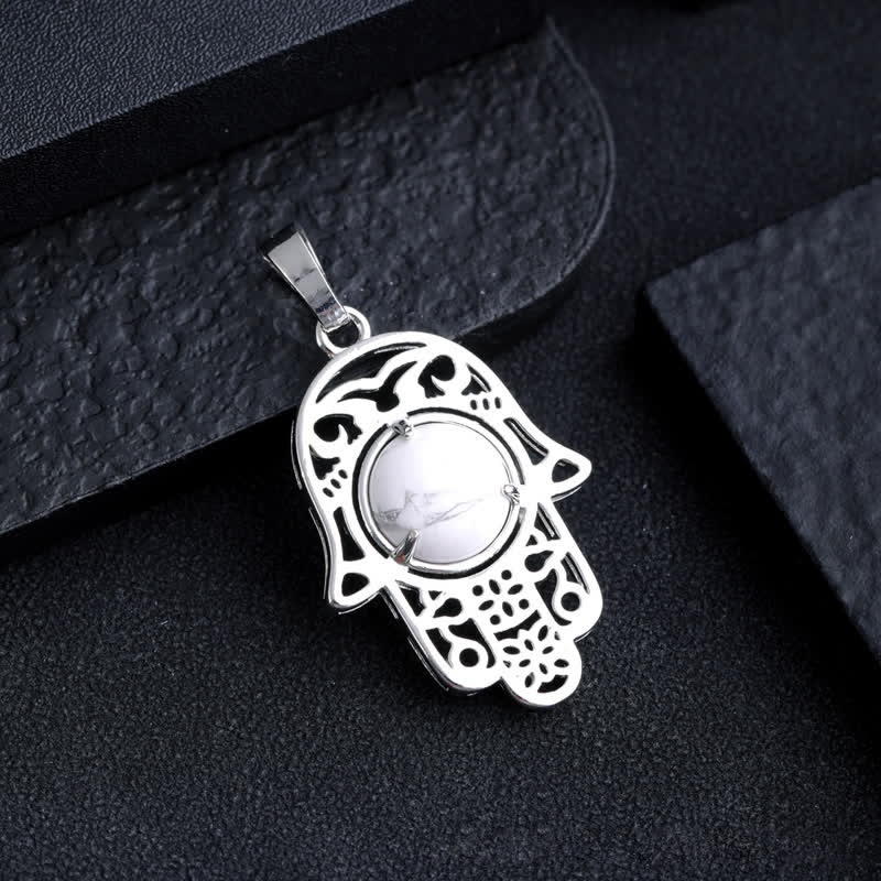 Collana con ciondolo simbolo Hamsa in pietra naturale Olivenorma