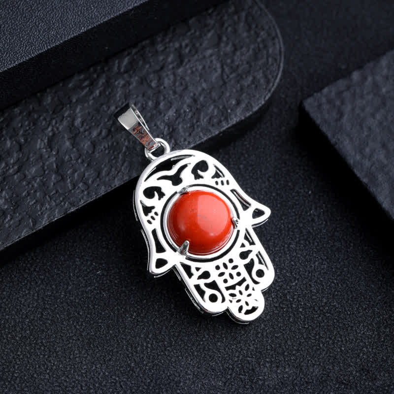 Collana con ciondolo simbolo Hamsa in pietra naturale Olivenorma
