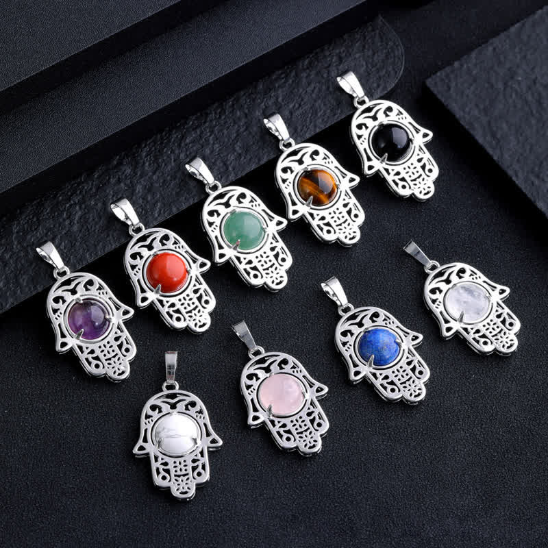 Collana con ciondolo simbolo Hamsa in pietra naturale Olivenorma