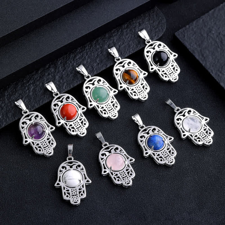 Collana con ciondolo simbolo Hamsa in pietra naturale Olivenorma