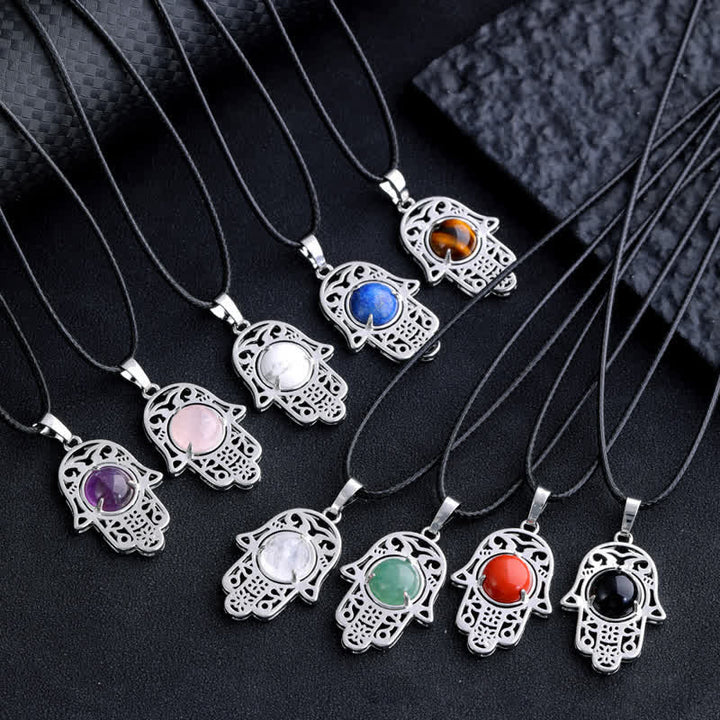 Collana con ciondolo simbolo Hamsa in pietra naturale Olivenorma