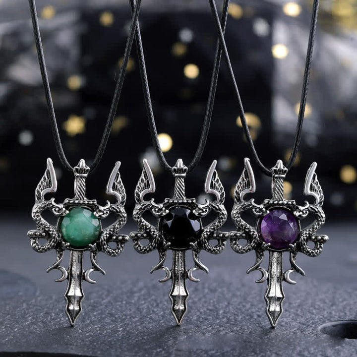 Collana con ciondolo spada drago volante in pietra naturale Olivenorma