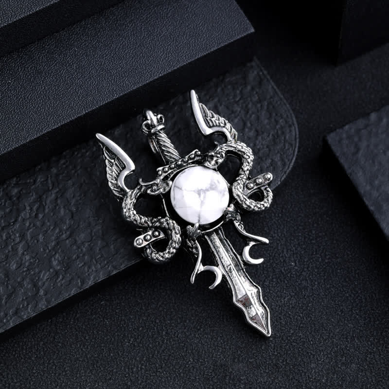 Collana con ciondolo spada drago volante in pietra naturale Olivenorma