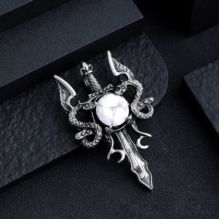 Collana con ciondolo spada drago volante in pietra naturale Olivenorma