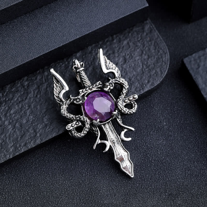 Collana con ciondolo spada drago volante in pietra naturale Olivenorma